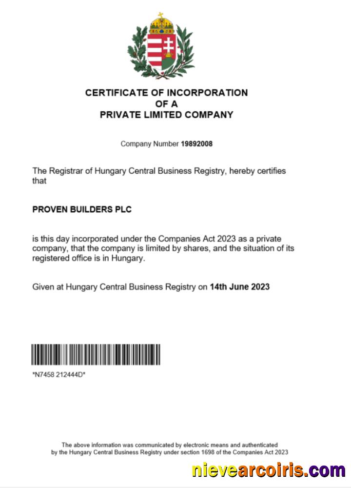 Hungary certificate of registration